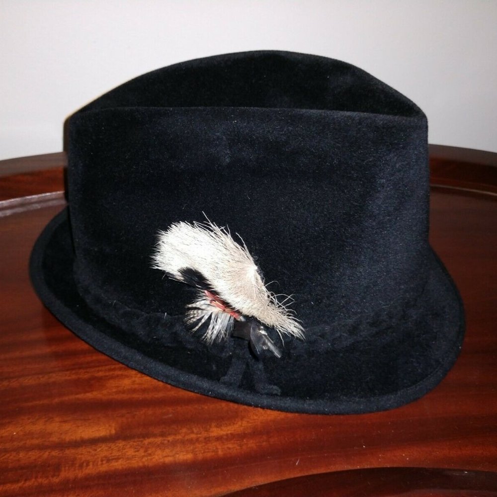 VTG Black La Familiare Men's Fur Trilby Fedora Hat